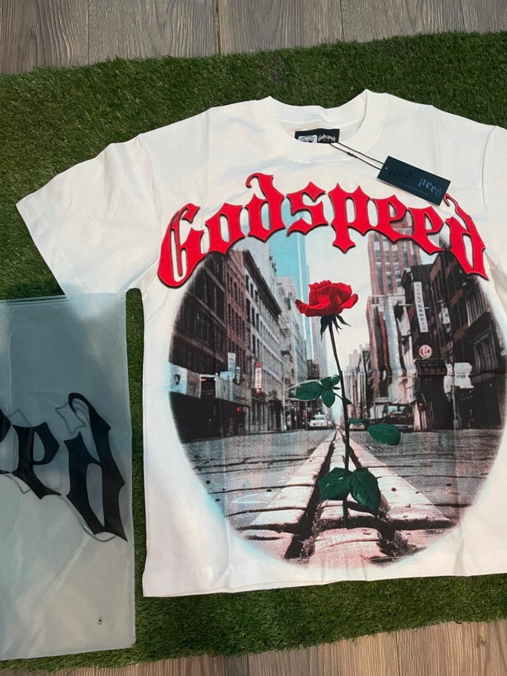 White Graphic Tee with Red Rose - Kids